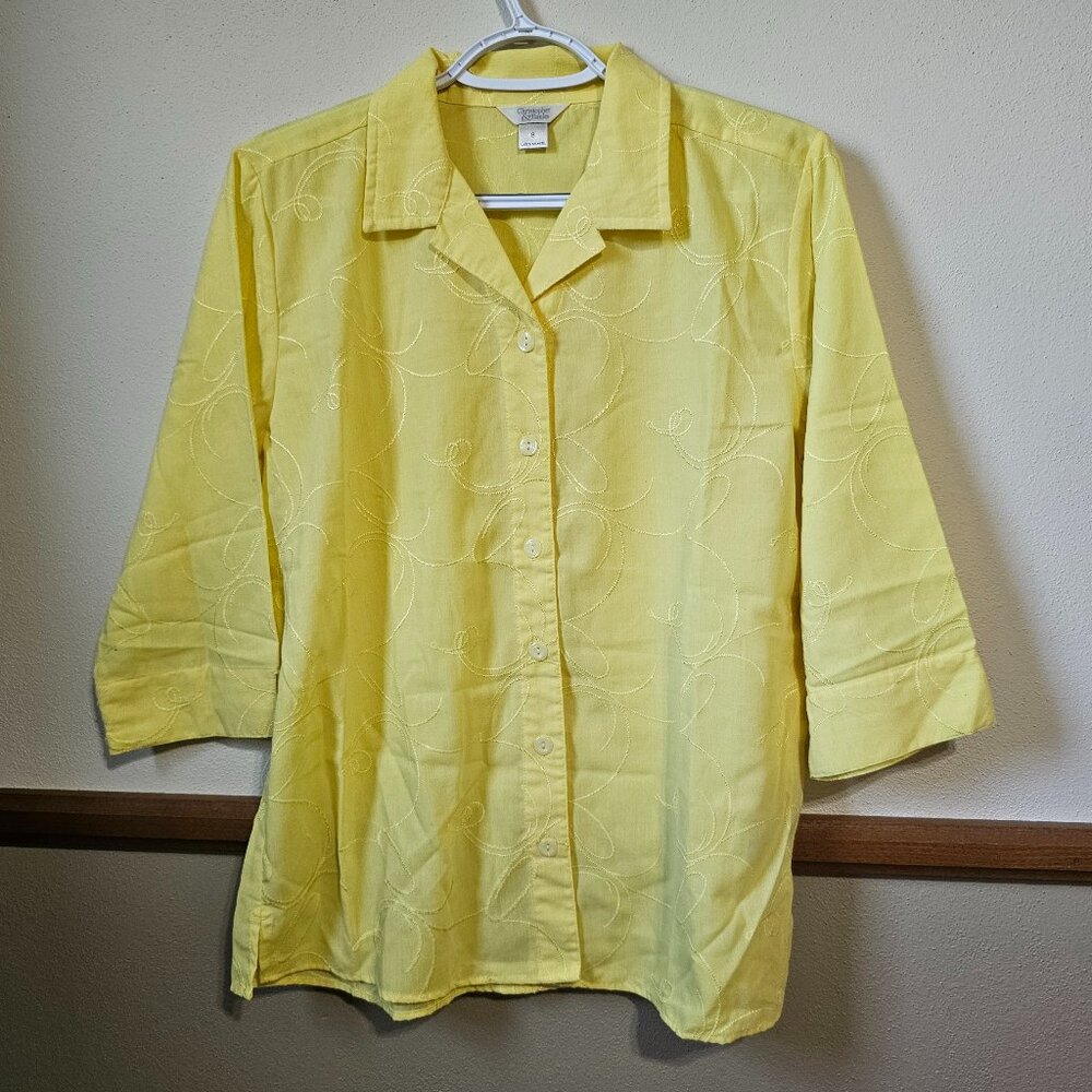 Christopher & Banks 3/4 Sleeve Embroidered Button Down Shirt